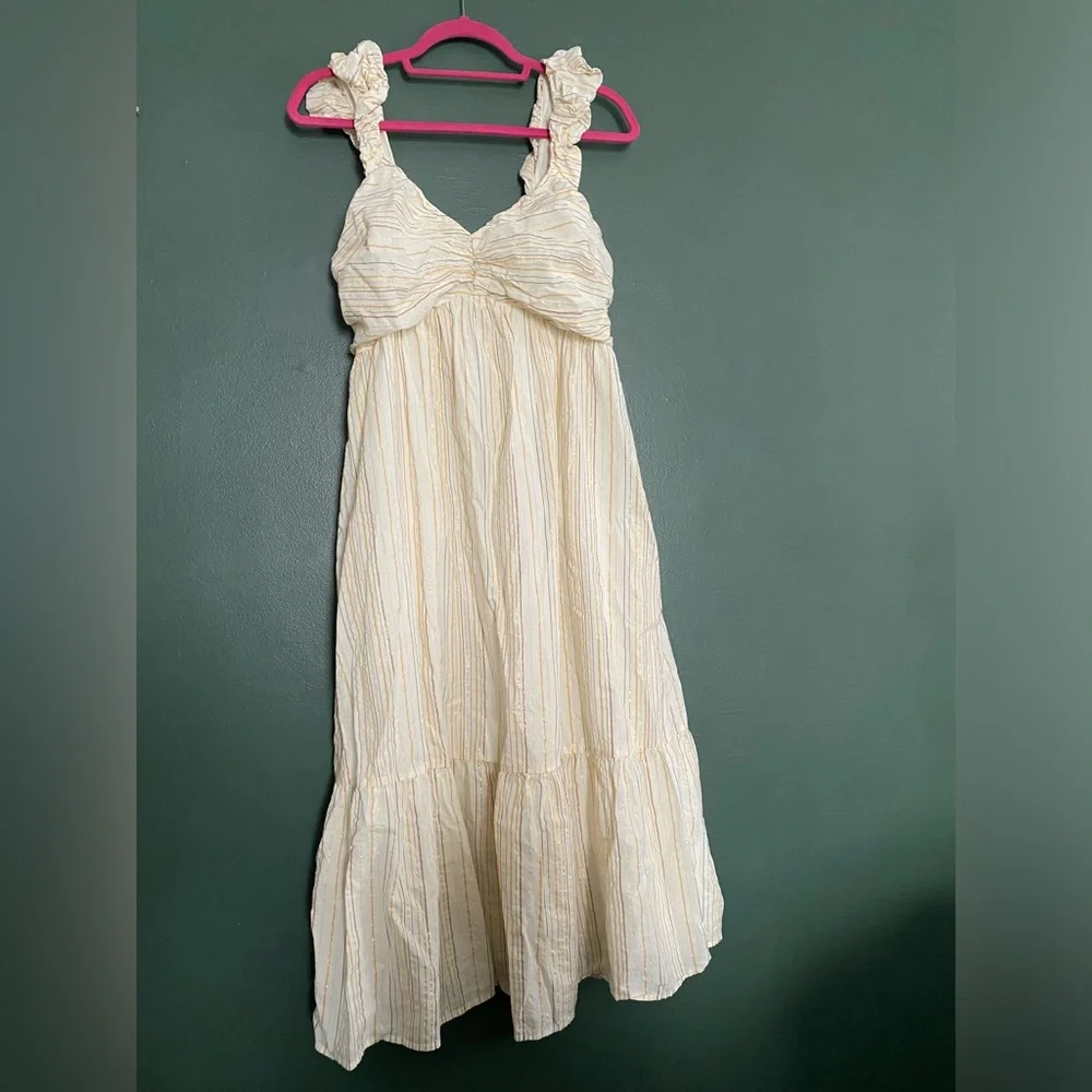 GAP- Match Baby dress sleeveless tiered metallic stripe cotton blend midi dress - Picture 4 of 16